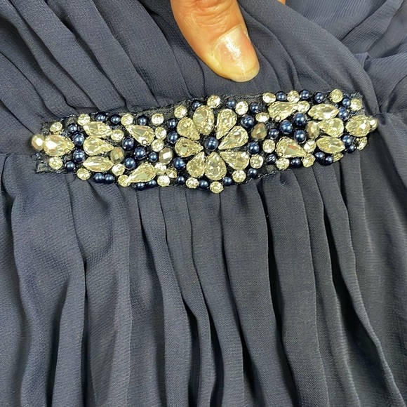 NWT Eliza J Embellished High Low Gown Dress Navy Blue Chiffon Sz 4 - Picture 14 of 16